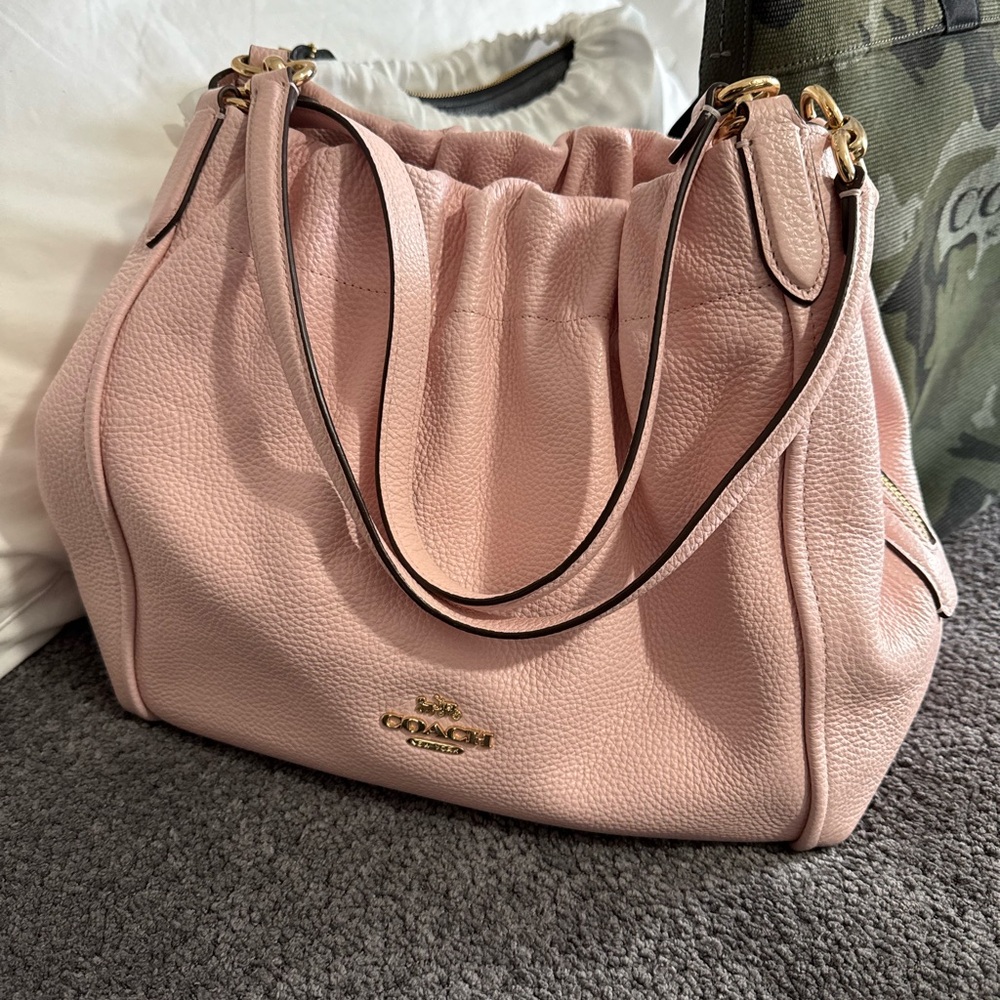Coach Pink Pebbled Leather Shoulder Bag with Gold Hardware